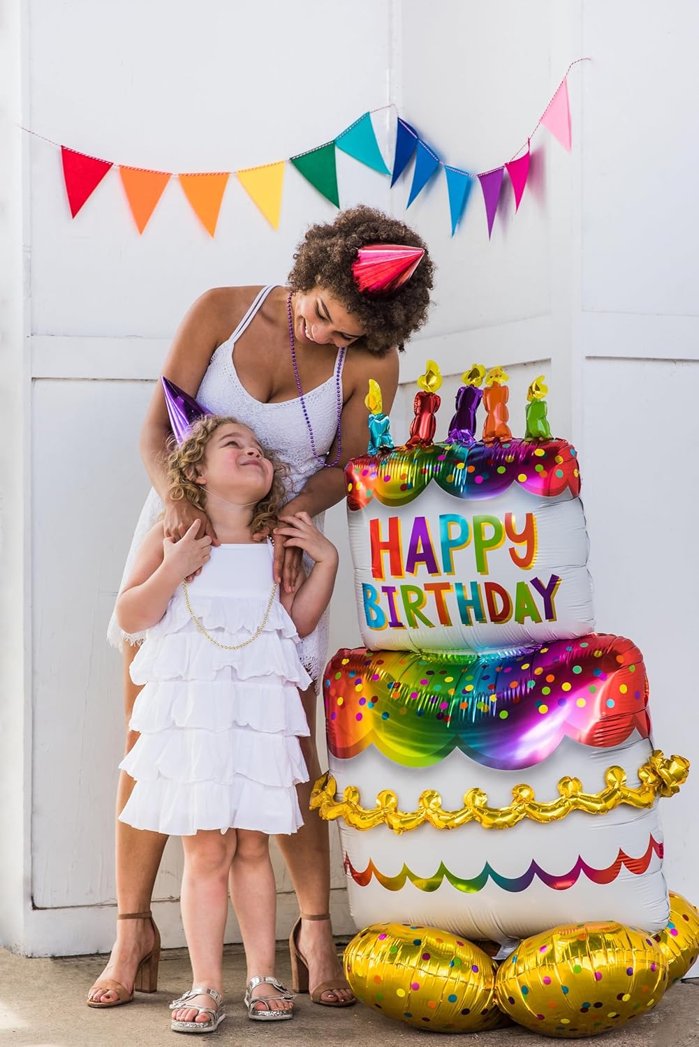 Anagram birthday cake foil balloon with colorful cake design, perfect for celebration decorations.