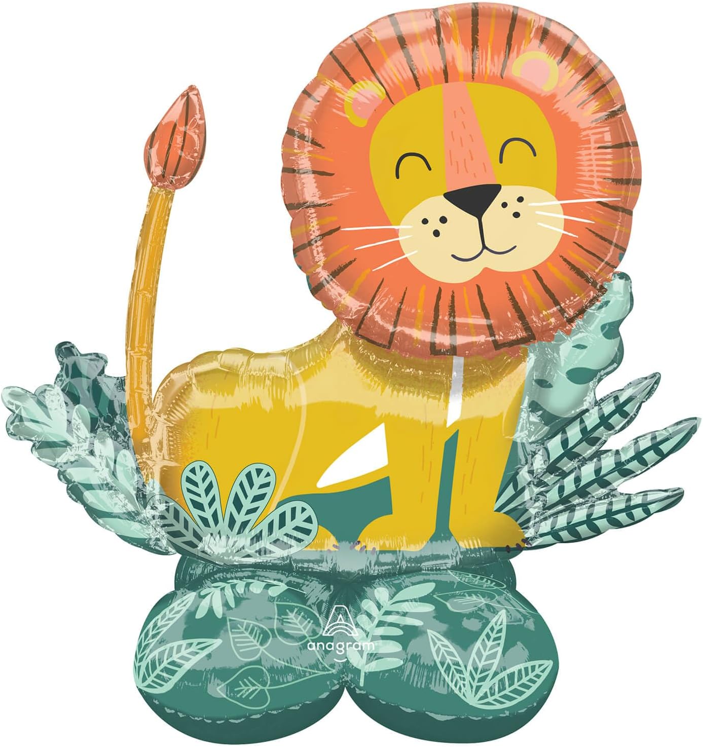 Large lion foil balloon by Anagram featuring a detailed lion design, perfect for celebrations and party decorations.