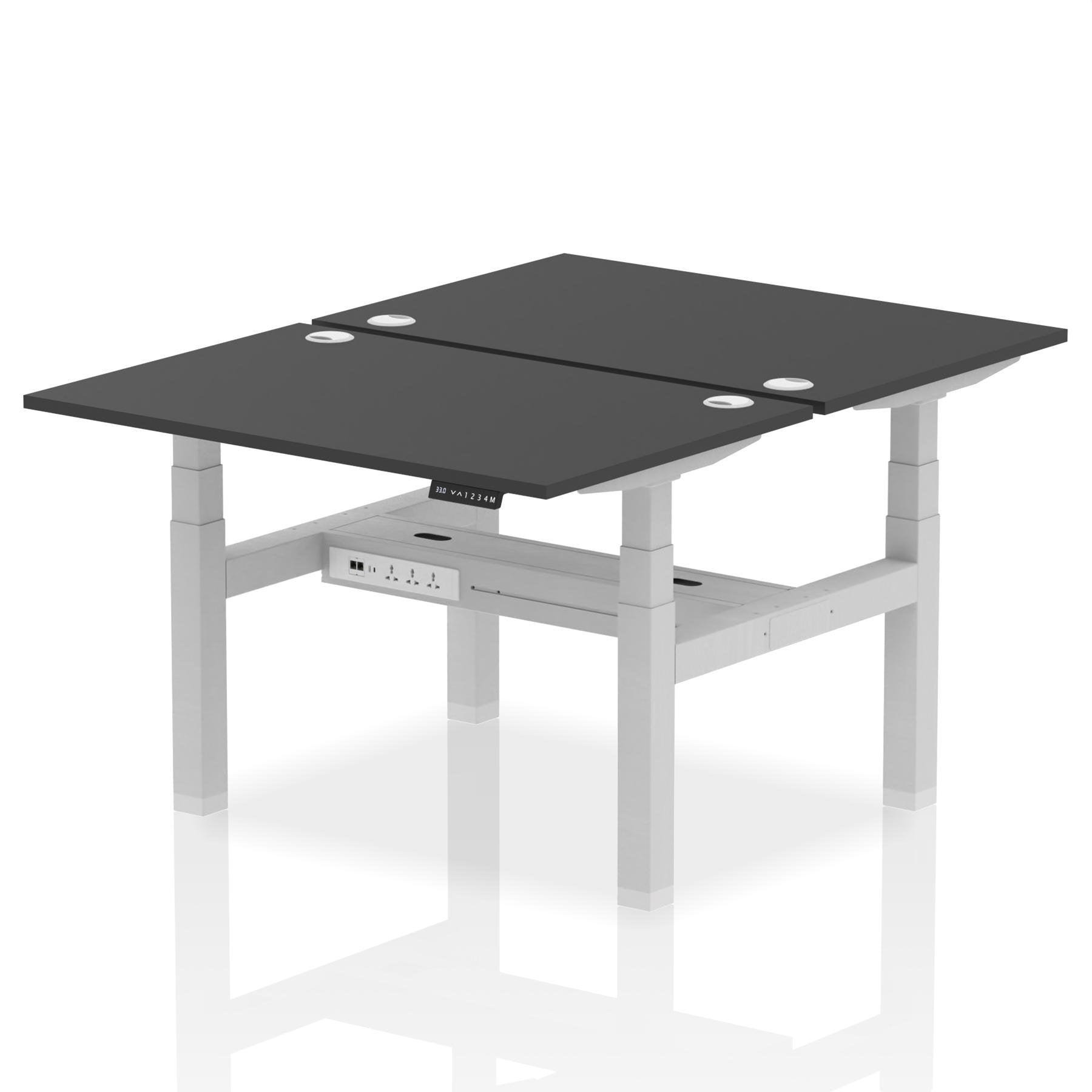 Dynamic Air Back-to-Back W1200 x D800mm Height Adjustable Sit Stand 2 Person Bench Desk With Cable Ports Black Finish Silver Frame - HA02846 DD