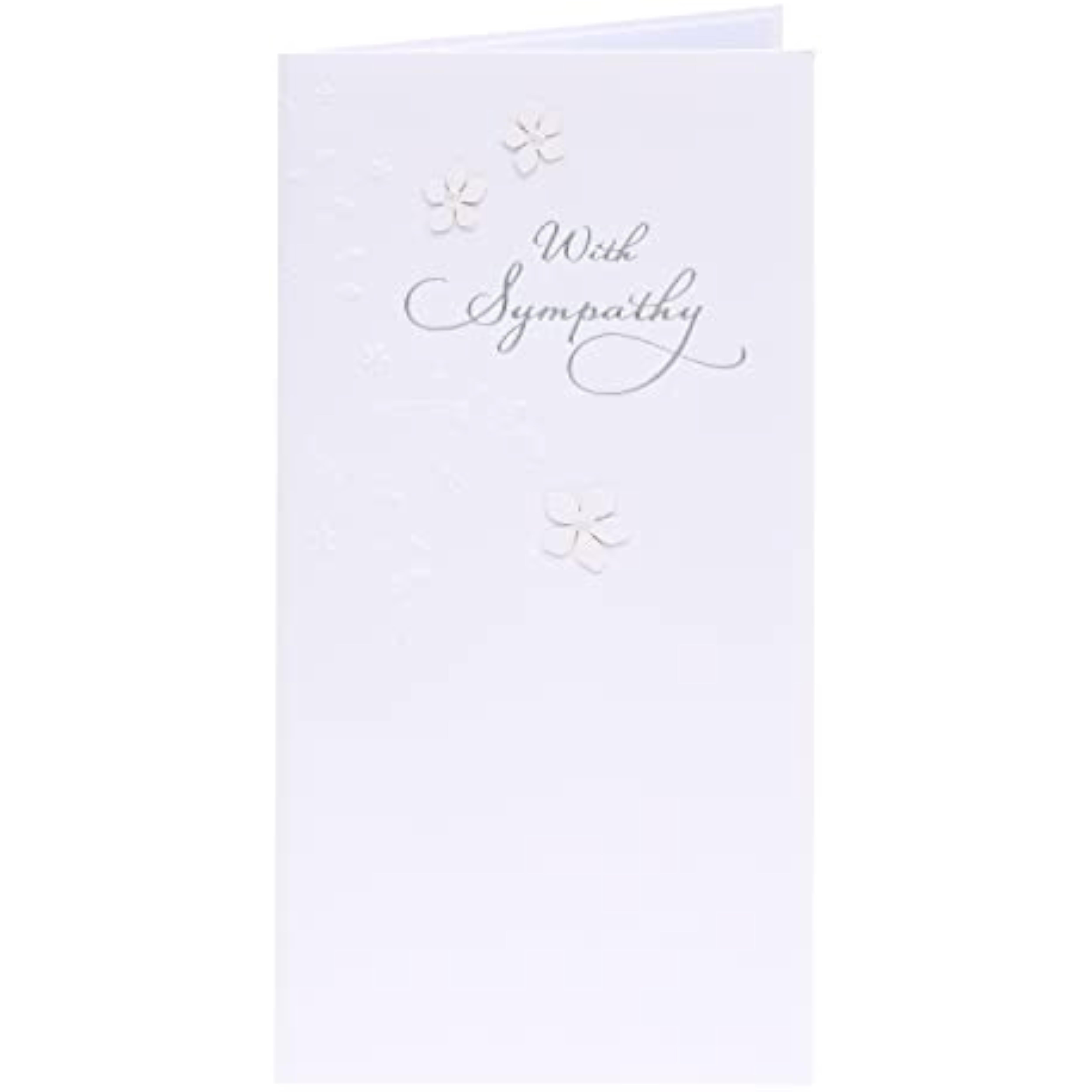 Sympathy Bereavement Card - Pure White with 2D Flowers and Pearl Detail Silver Foil Lettering