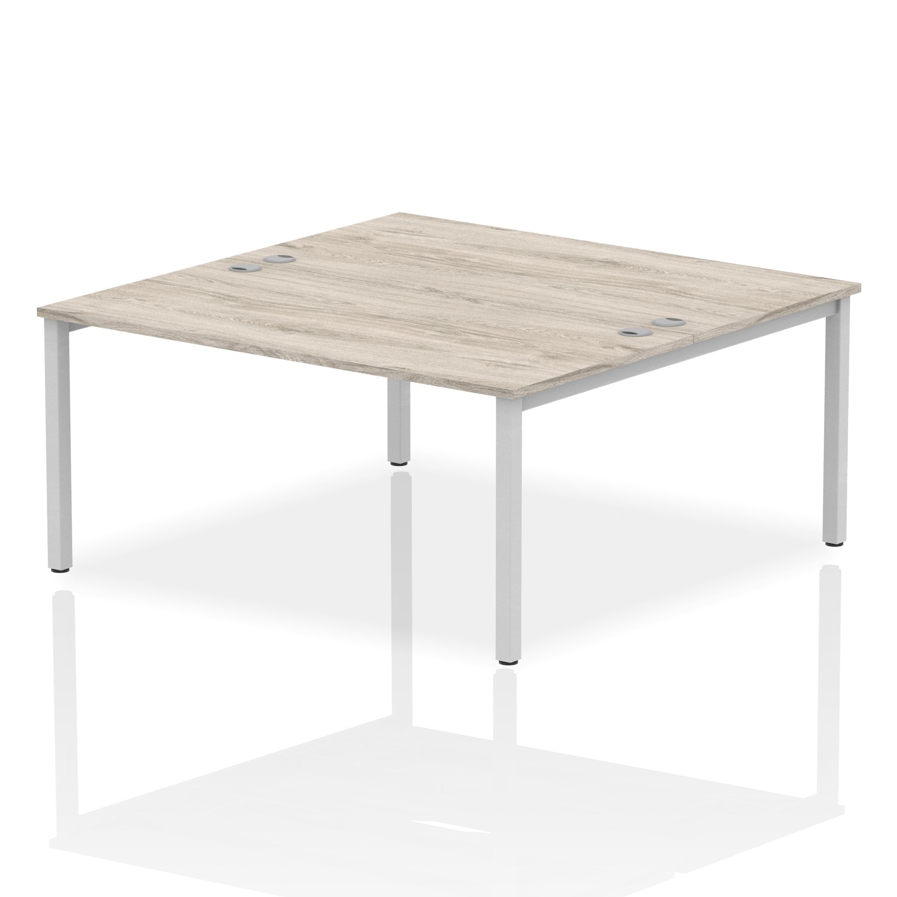 Impulse Back-to-Back 2 Person Bench Desk W1600 x D1600 x H730mm With Cable Ports Grey Oak Finish Silver Frame - IB00125 DD