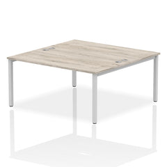 Impulse Back-to-Back 2 Person Bench Desk W1600 x D1600 x H730mm With Cable Ports Grey Oak Finish Silver Frame - IB00125 DD