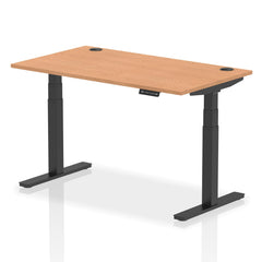 Dynamic Air 1400 x 800mm Height Adjustable Desk Oak Top Cable Ports Black Leg HA01222 DD