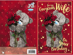3D Holographic Hologram Wife Birthday Card Bear With Roses