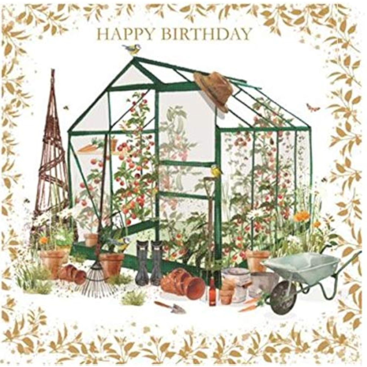 Gardening Greenhouse Gold Foil Finish Birthday Card