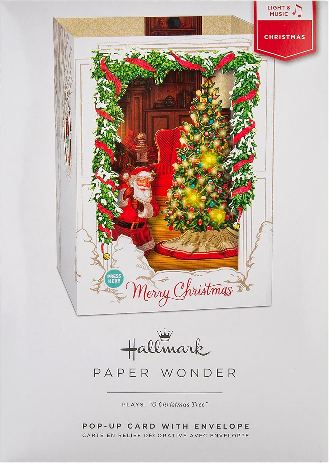 Pop Up Musical Christmas Greeting Card with Light Up Festive Spirit Design