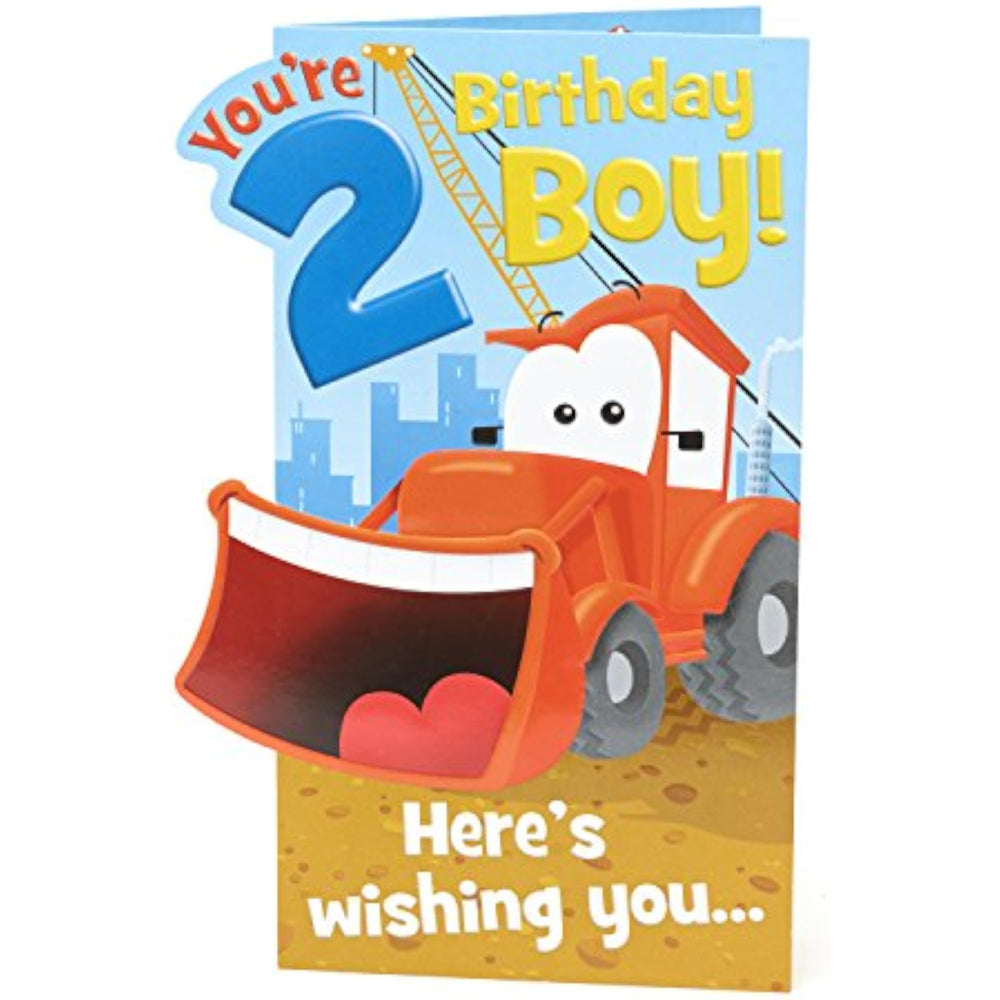 Smilling Digger Boy 2nd Birthday Card