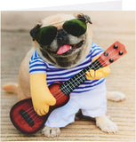 Pug & Ukulele Design Funny Greetings Card Blank Inside