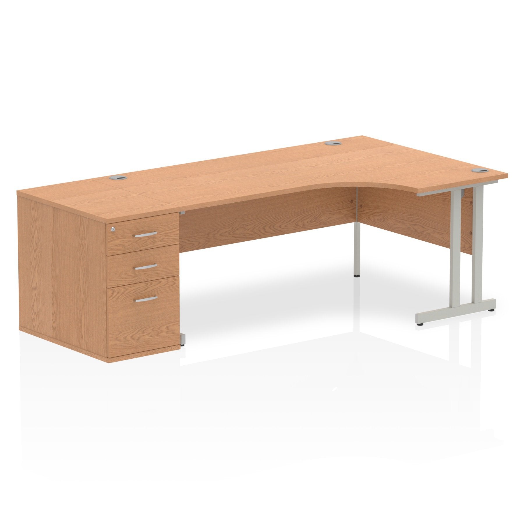 Dynamic Impulse 1800mm Right Crescent Desk Oak Top Silver Cantilever Leg Workstation 800mm Deep Desk High Pedestal Bundle I000878 DD
