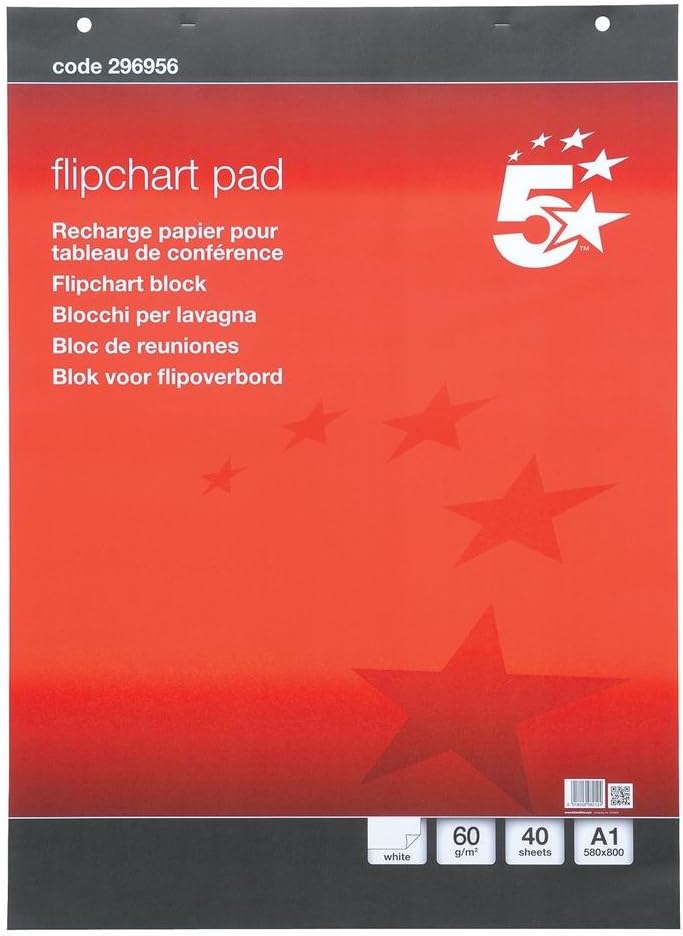 5 Star Office Flipchart Pad Perforated 40 Sheets A1 Plain (Pack of 5)