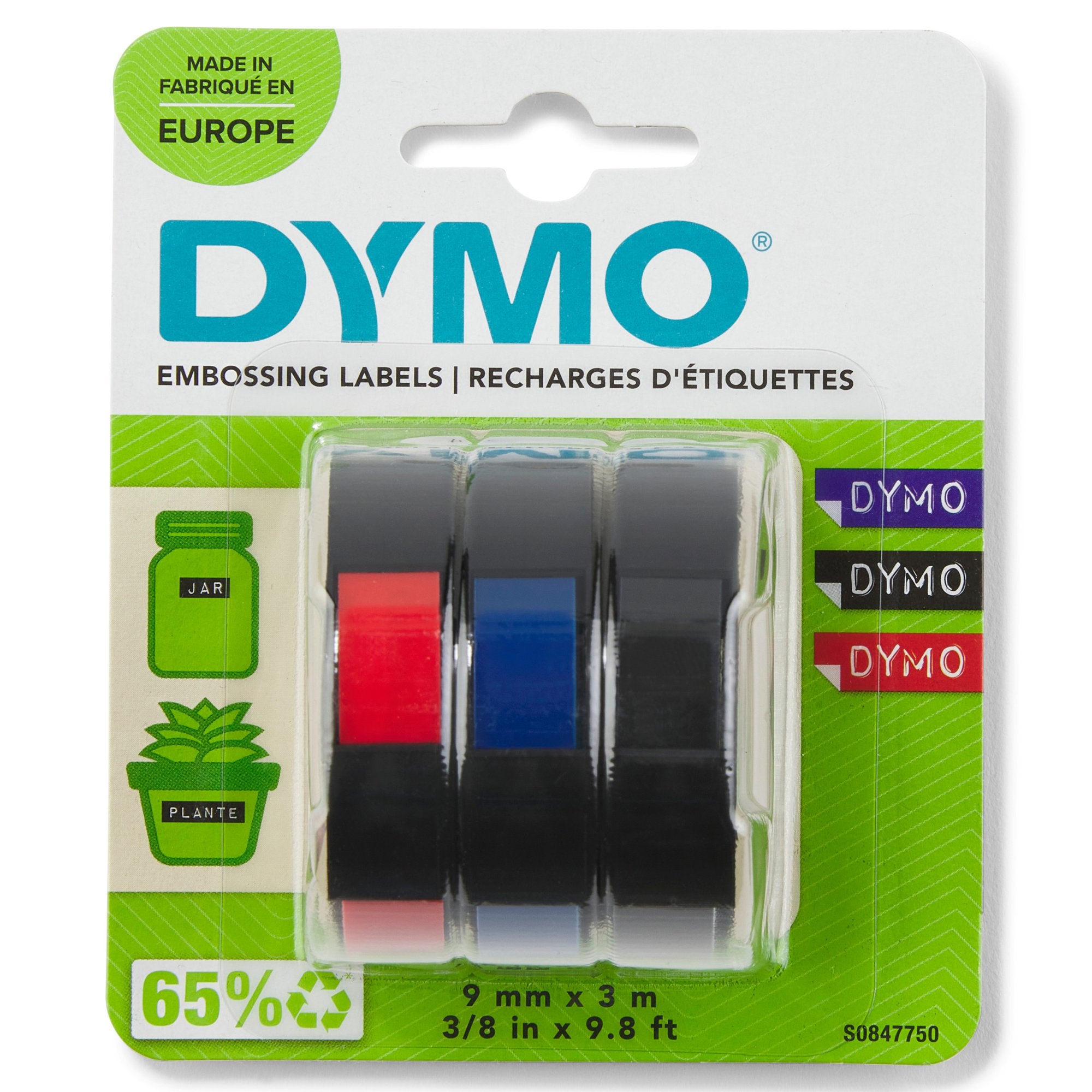 Dymo Embossing Tape 9mmx3m Red Black and Blue (Pack 3) S0847750