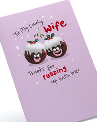 UK Greetings Christmas Card for Wife - Fun Puddings Design