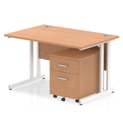 Impulse Cantilever Straight Office Desk W1200 x D800 x H730mm Oak Finish White Frame With 2 Drawer Mobile Pedestal - I003904 DD