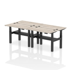 Dynamic Air Back-to-Back W1200 x D600mm Height Adjustable Sit Stand 4 Person Bench Desk With Cable Ports Grey Oak Finish Black Frame - HA01572 DD