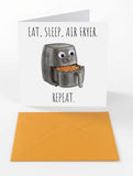 Googly Cards Funny "Eat, Sleep, Air Fryer. Repeat." Greeting Card with Googly Eyes and Orange Envelope