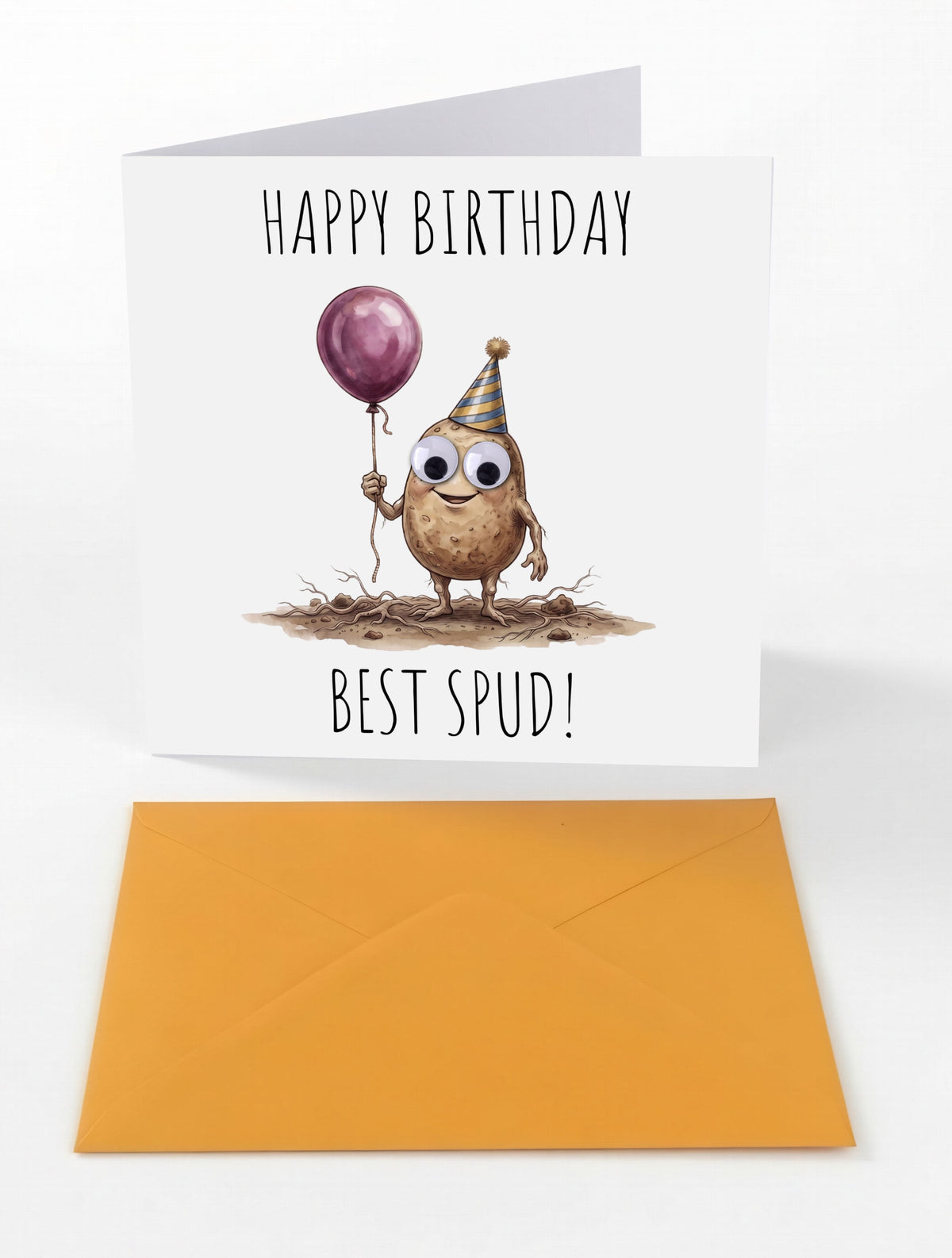 Googly Cards Funny "Happy Birthday Best Spud!" Birthday Card with Googly Eyes and Orange Envelope