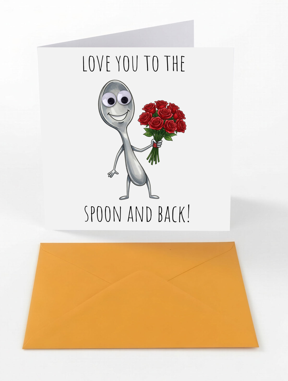 Googly Cards Funny "Love You to the Spoon and Back!" Greeting Card with Googly Eyes and Orange Envelope