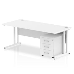 Impulse Cantilever Straight Office Desk W1800 x D800 x H730mm White Finish White Frame With 3 Drawer Mobile Pedestal - I003975 DD
