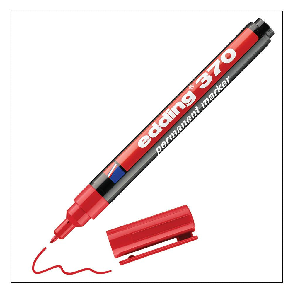 edding 370 Permanent Marker Bullet Tip 1mm Line Red (Pack 10) - 4-370002