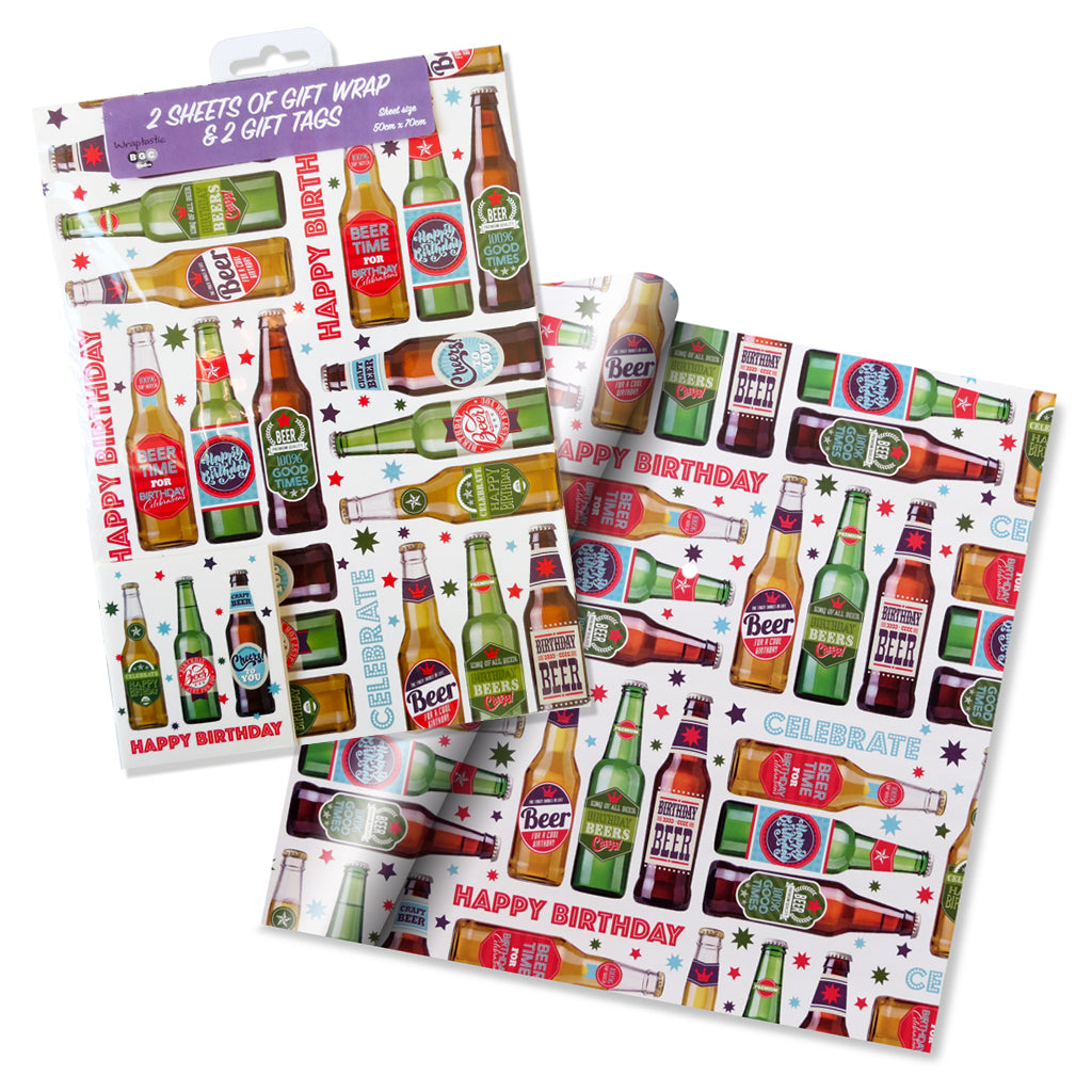 BGC gift wrapping paper with two sheets and two tags, featuring a festive design for gift wrapping.