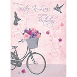 Bicycle of Roses Sister-in-Law birthday greeting card by BGC featuring a vintage bicycle with roses illustration.