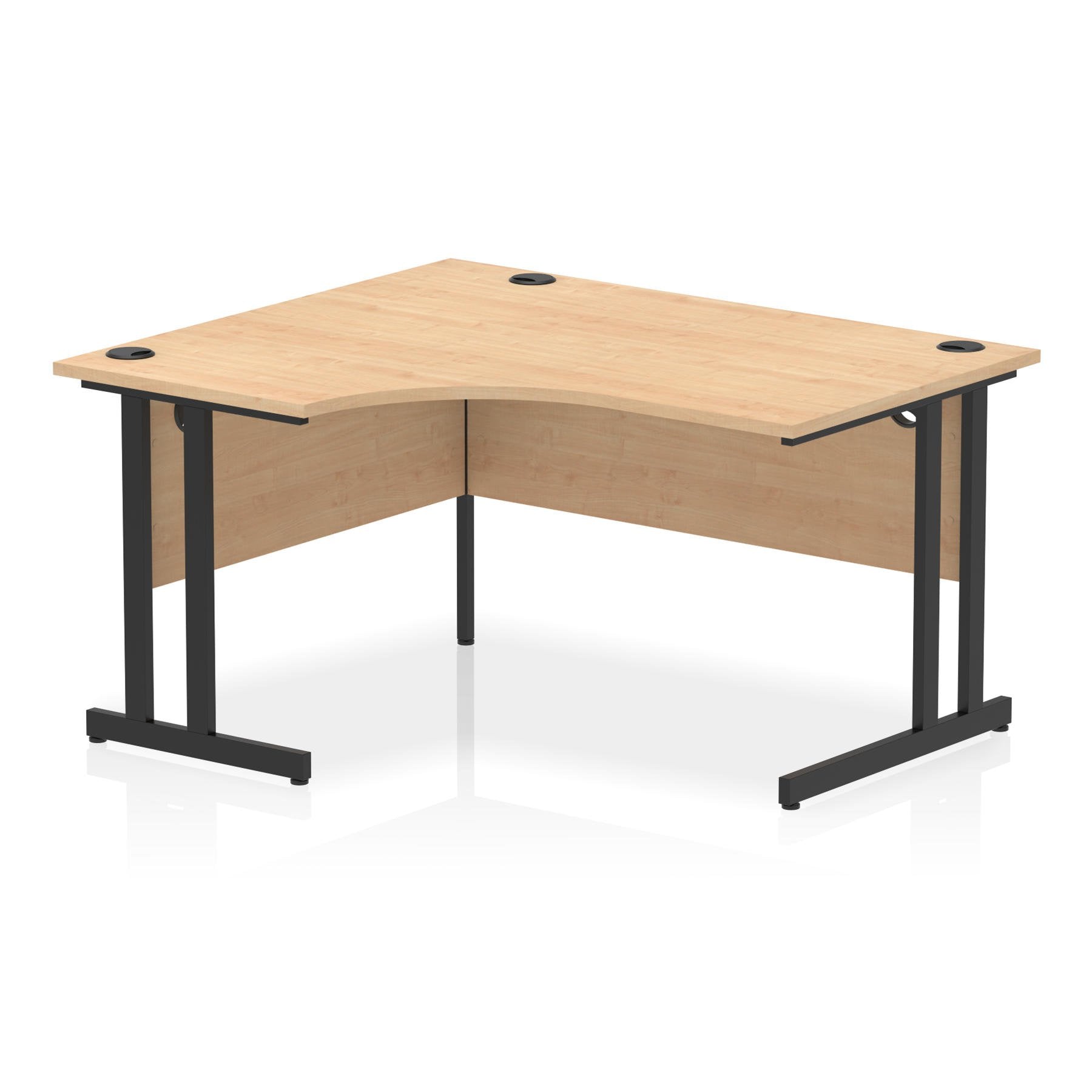 Dynamic Impulse W1400 x D1200/800 x H730mm Left Hand Crescent Desk With Cable Management Ports Cantilever Leg Maple Finish Black Frame - MI003227 DD