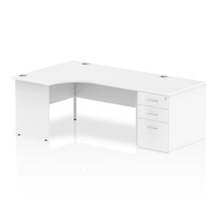 Dynamic Impulse 1600mm Left Crescent Desk White Top Panel End Leg Workstation 800mm Deep Desk High Pedestal Bundle I000610 DD