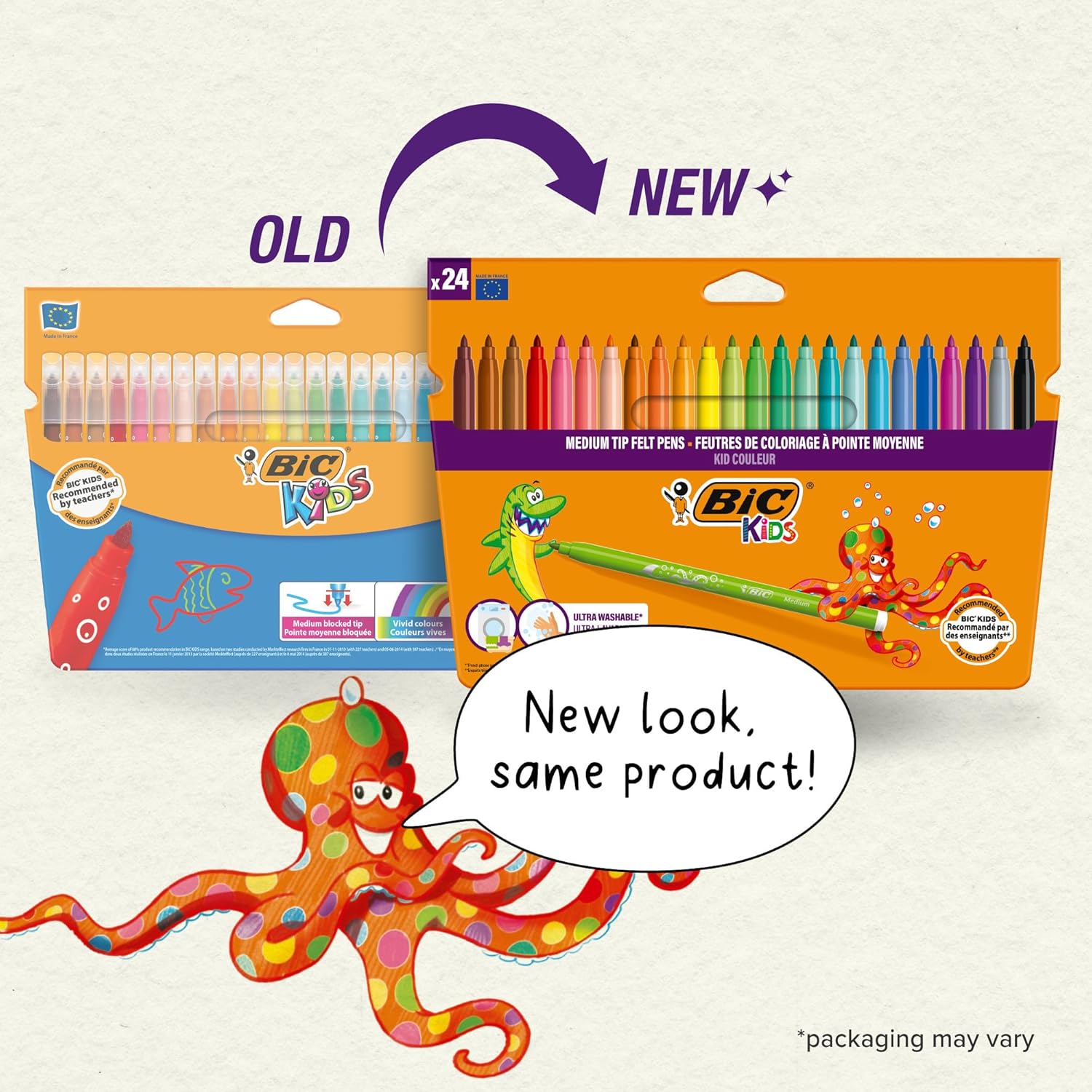 BIC Kids Couleur felt tip colouring pens in assorted colours, 24-pack, ideal for children's art and craft projects.