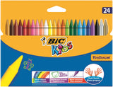 Assorted BIC Kids Plastidecor crayons in a 24-pack for children's coloring and art projects. Bright, vibrant colors for young artists.