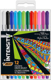 BIC Intensity Medium Felt-Tip Pens in a box of 12, ideal for writing and artistic projects, featuring medium tips and vibrant ink.