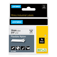 Dymo Rhino Industrial Nylon Tape 19mmx3.5m Black on White 18489