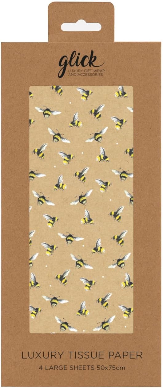 Glick Four Sheets Luxury Tissue Paper, Bees Kraft Sheets (x4), Perfect for Gift Wrapping, Art & Crafts, 750 x 500 mm, Yellow (TPC22)