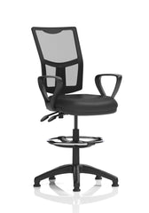 Dynamic Eclipse Plus II Medium Mesh Back & Soft Bonded Leather Seat Task Operator Office Chair With Loop Arms & Hi Rise Draughtsman Kit Black - KC0438 DD