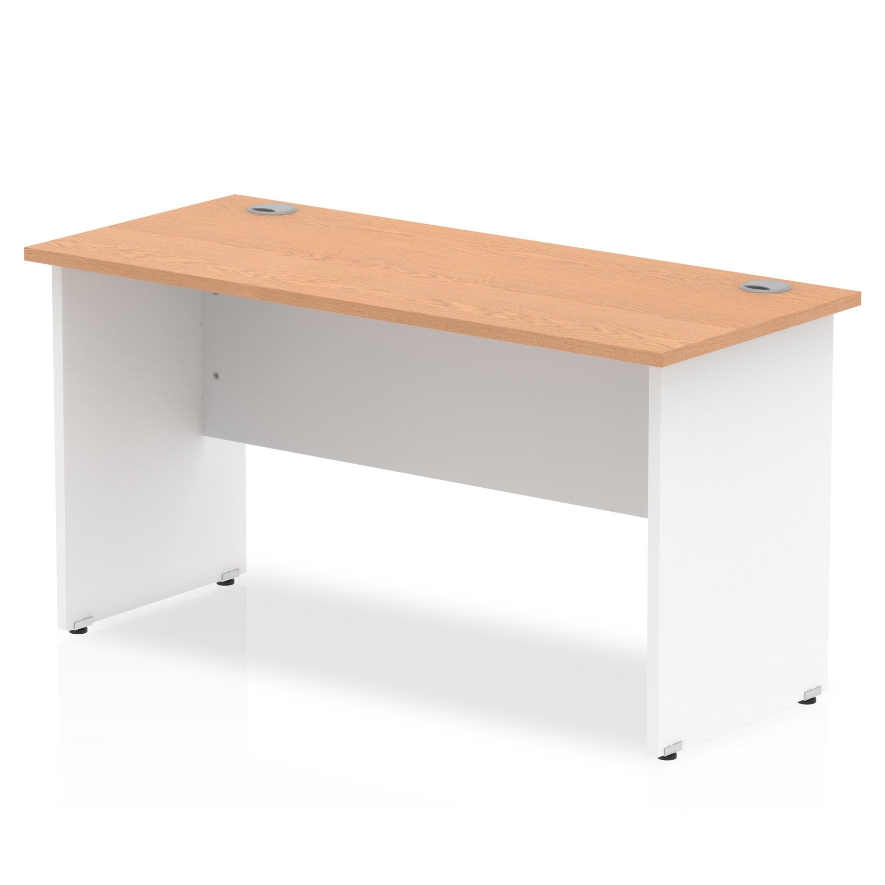 Impulse Straight Office Desk W1400 x D600 x H730mm Panel End Leg Oak Finish White Frame - TT000095 DD