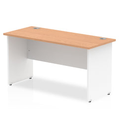 Impulse Straight Office Desk W1400 x D600 x H730mm Panel End Leg Oak Finish White Frame - TT000095 DD