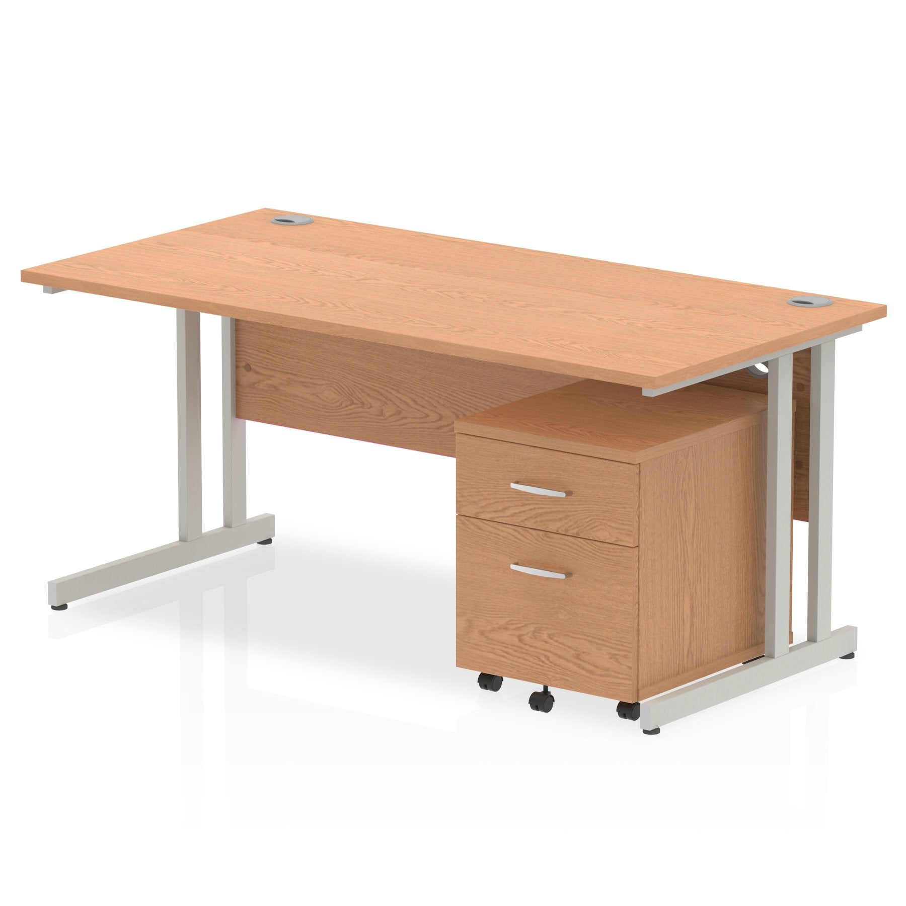 Impulse Cantilever Straight Office Desk W1600 x D800 x H730mm Oak Finish Silver Frame With 2 Drawer Mobile Pedestal - MI000968 DD