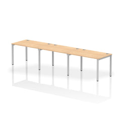 Impulse Single Row 3 Person Bench Desk W1200 x D800 x H730mm Maple Finish Silver Frame - IB00318 DD