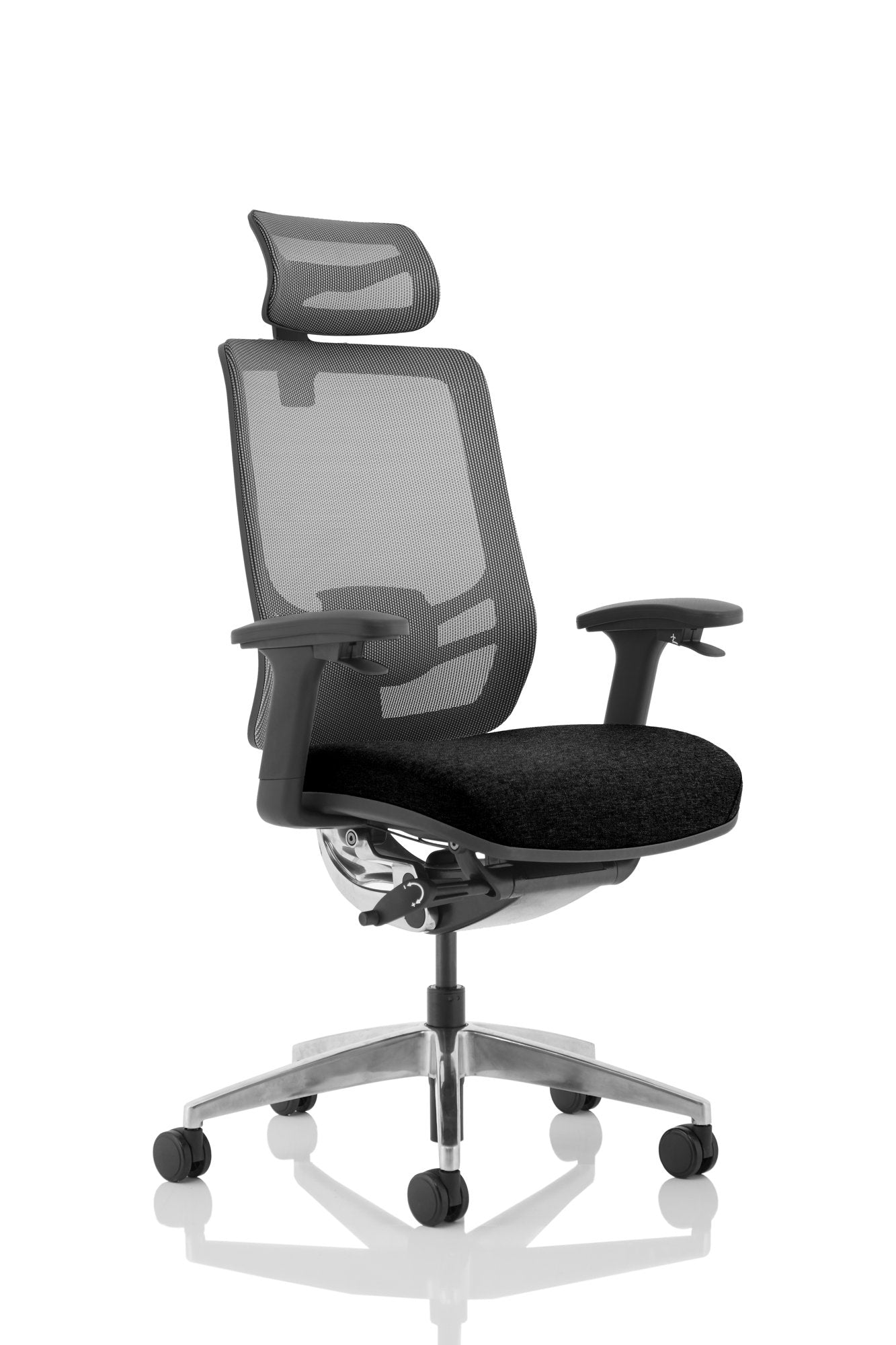 Ergo Click Chair Black Fabric Seat Black Mesh Back with Headrest KC0296 DD