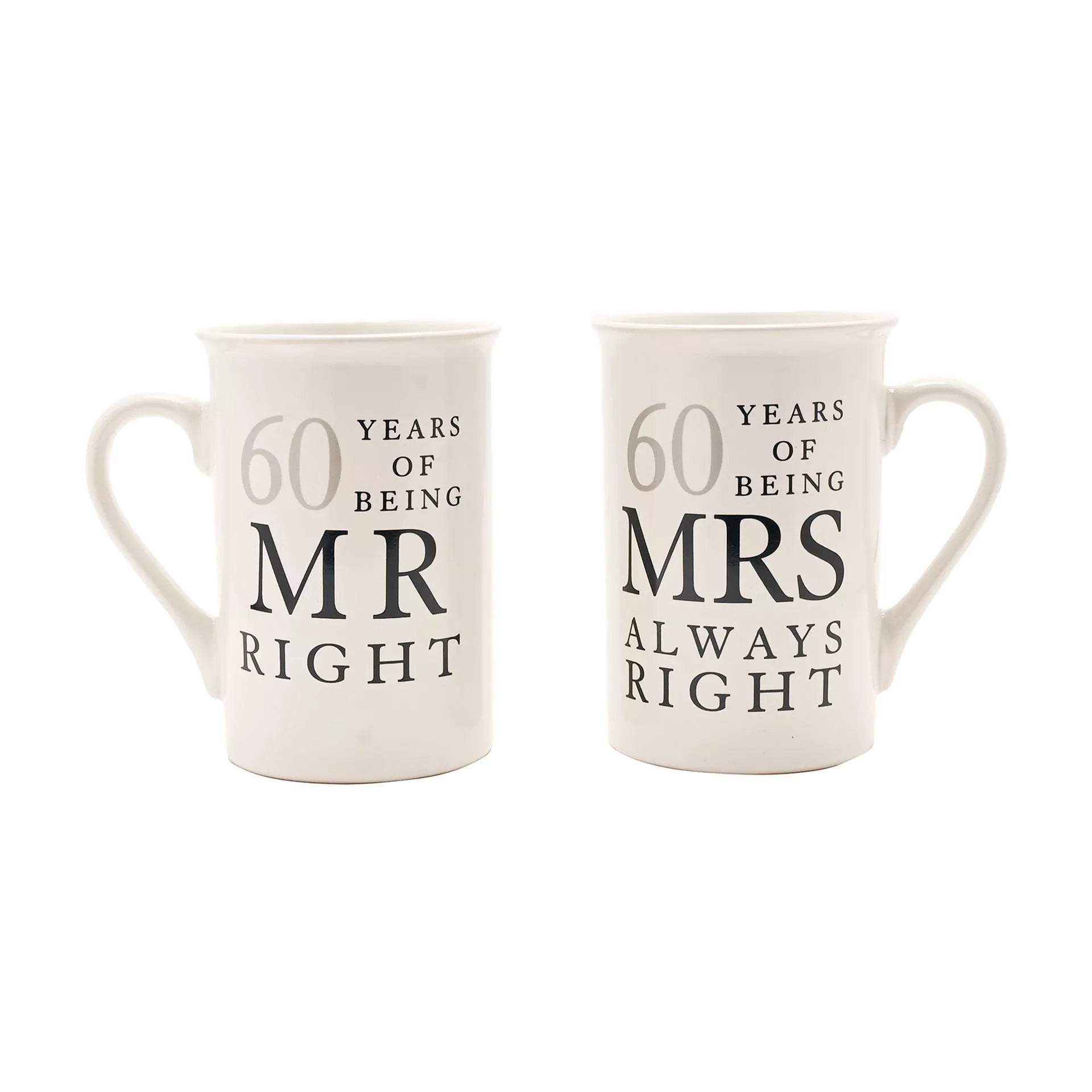 Amore Gift Set - 60 Years Of Mr Right/Mrs Always Right Ceramic Mugs