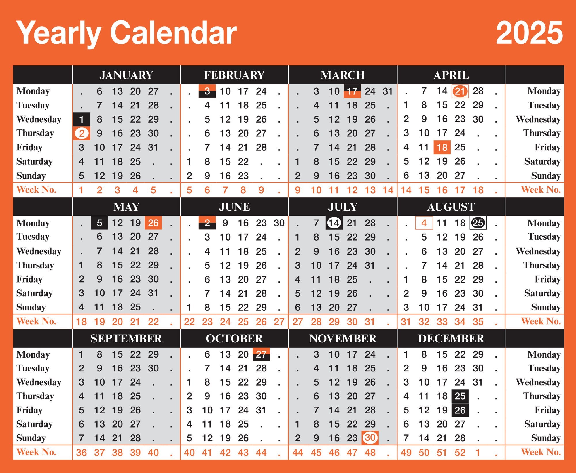 ValueX Calendar Year To View 2025 - YC1