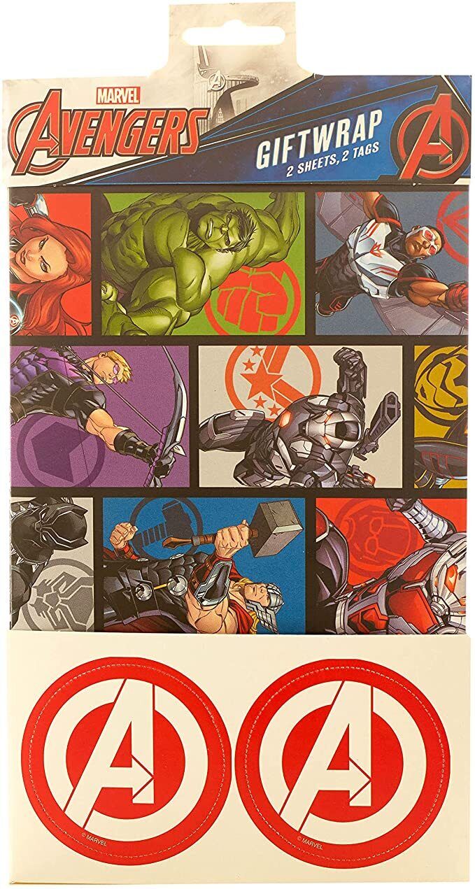 Marvel The Avengers Hero Gift Wrap 2 Sheets & 2 Gift Tags