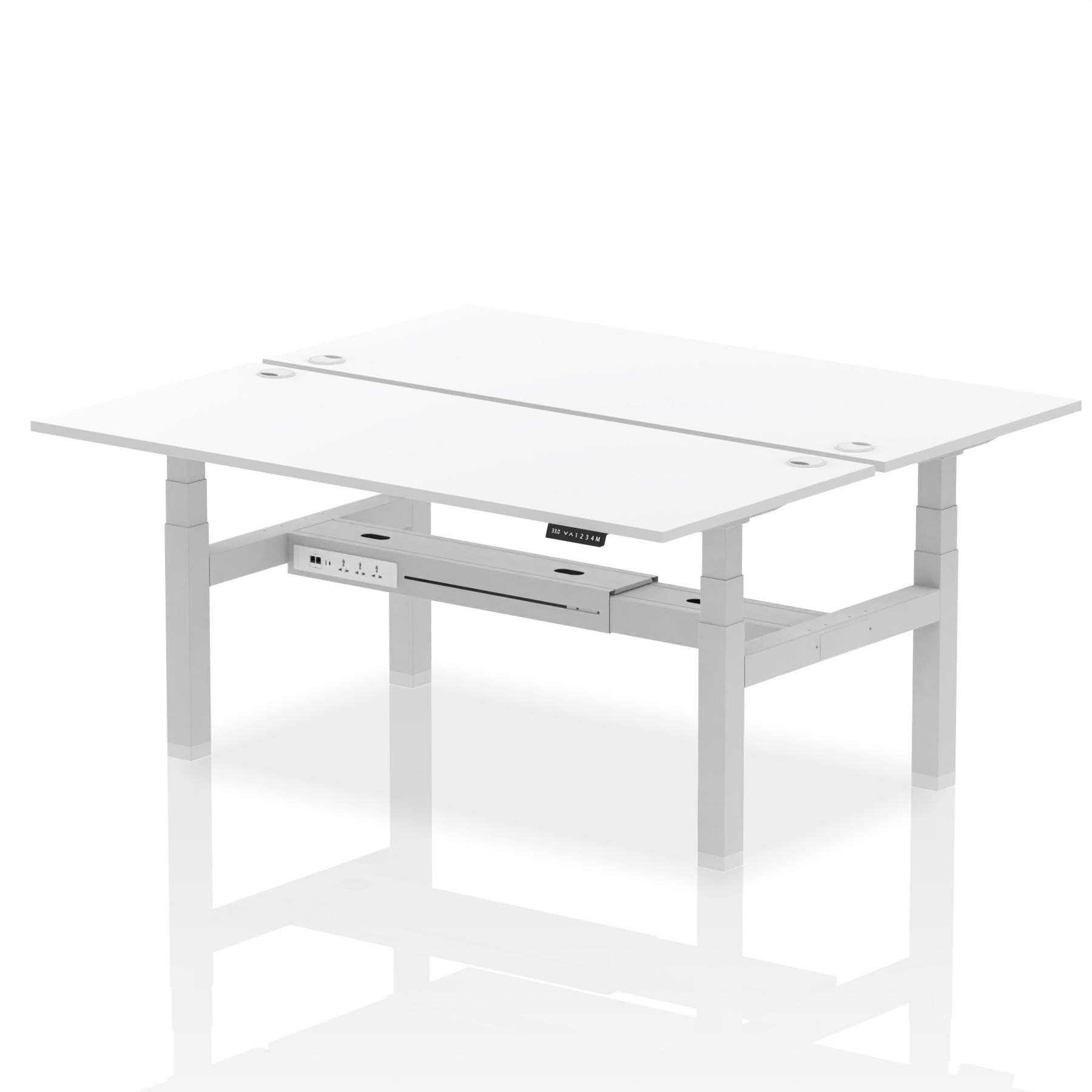 Dynamic Air Back-to-Back W1800 x D800mm Height Adjustable Sit Stand 2 Person Bench Desk With Cable Ports White Finish Silver Frame - HA02672 DD
