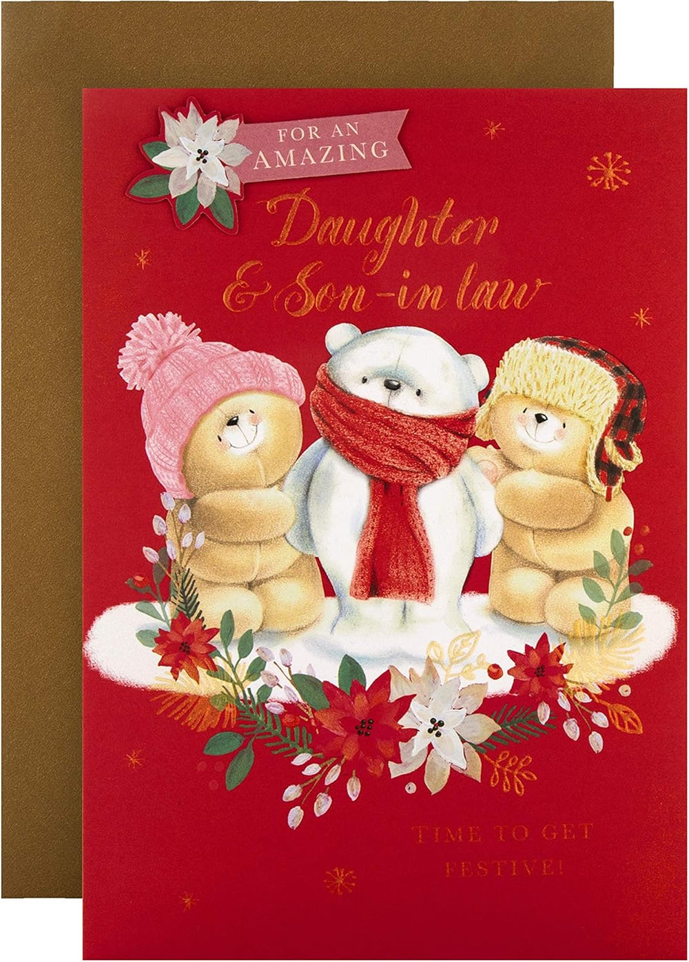 Christmas Greeting Card for Daughter and Son-in-Law with Festive Seasonal Design and Loving Wishes