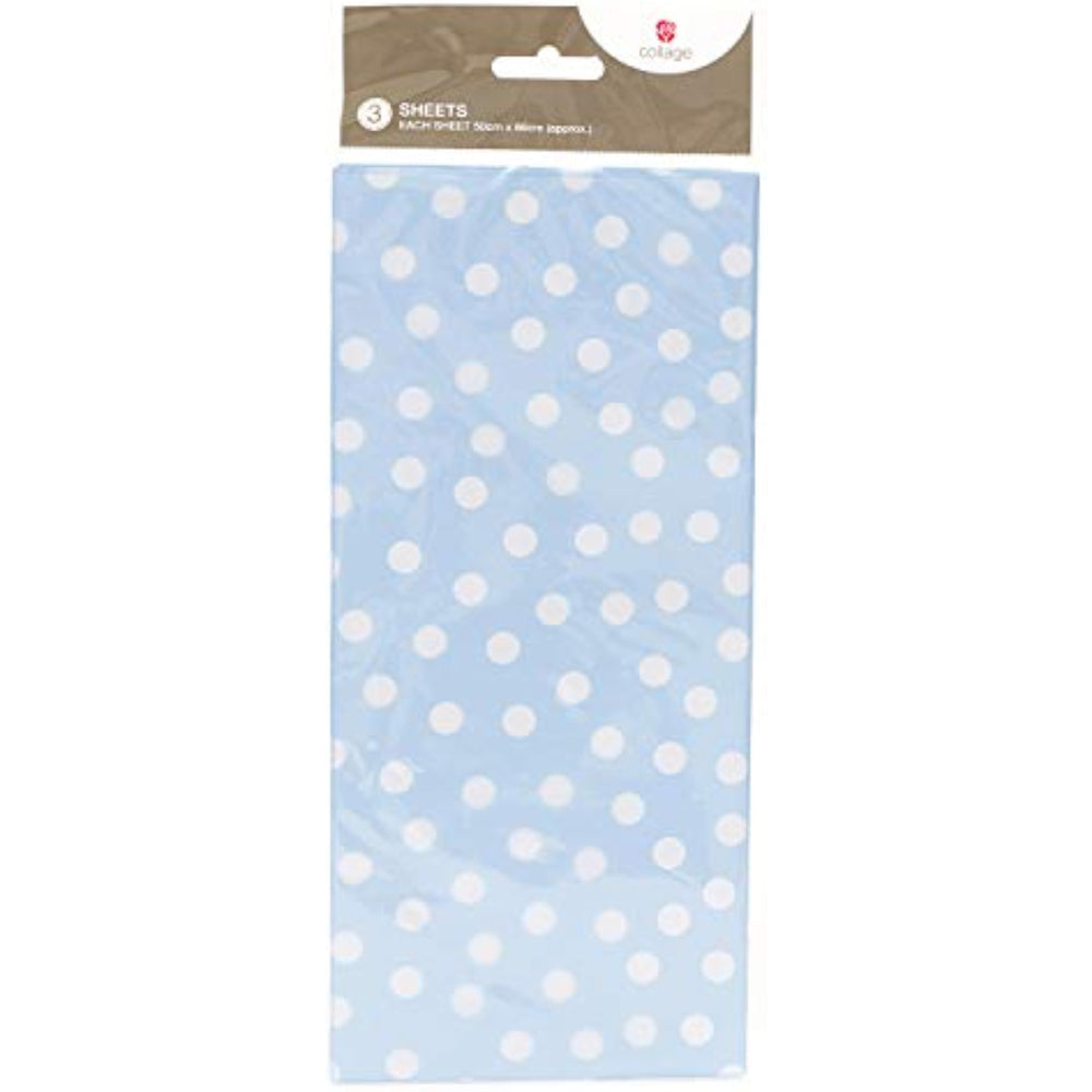 UK Greetings Tissue Paper for Him/Her/Friend - Blue & White Polka Design, Blue, White, 3 count (Pack of 1)