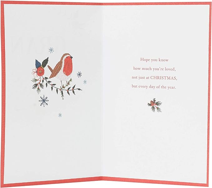 Special Gran Floral Design Embroidery Hand Finished Christmas Card