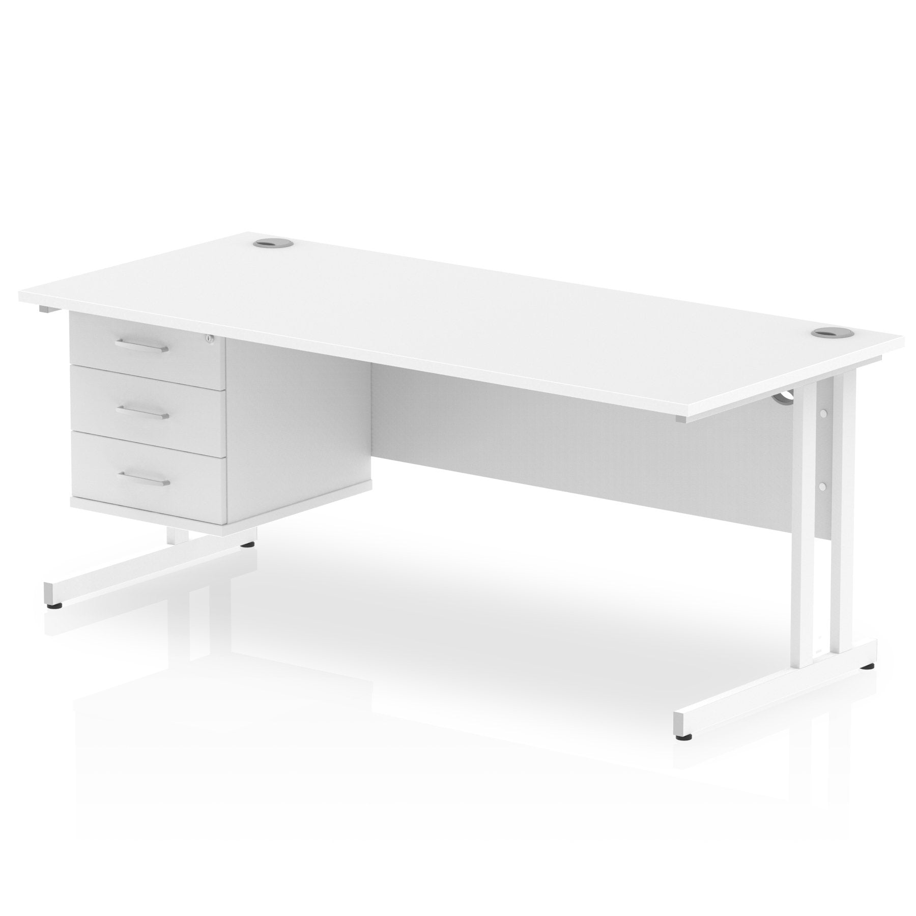 Dynamic Impulse W1800 x D800 x H730mm Straight Office Desk Cantilever Leg With 1 x 3 Drawer Single Fixed Pedestal White Finish White Frame - MI002220 DD