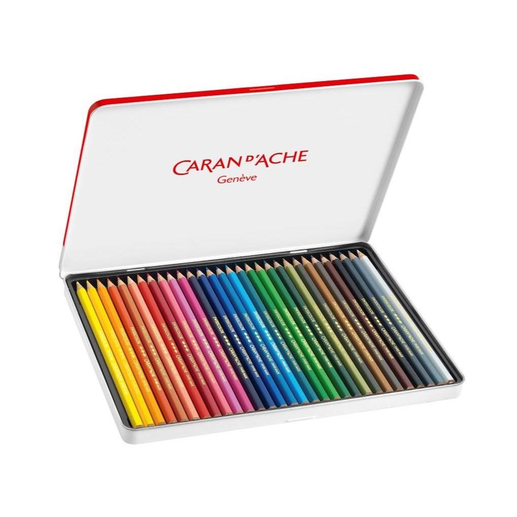 Caran d’Ache Swisscolor colour pencils set with 30 assorted artist-grade pencils in a box, ideal for drawing and coloring projects.