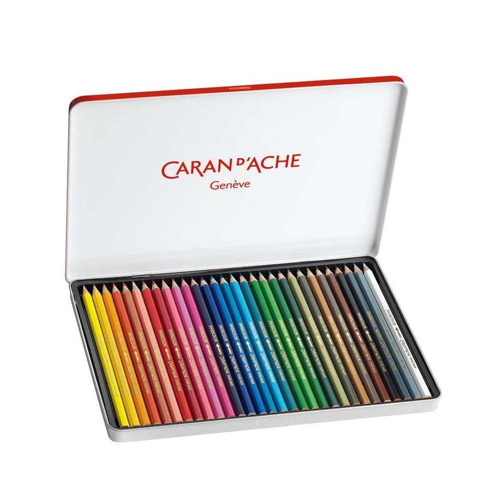 Caran d’Ache Swisscolor water-soluble colour pencils in a box of 30, featuring vibrant, high-quality art supplies for drawing and coloring.