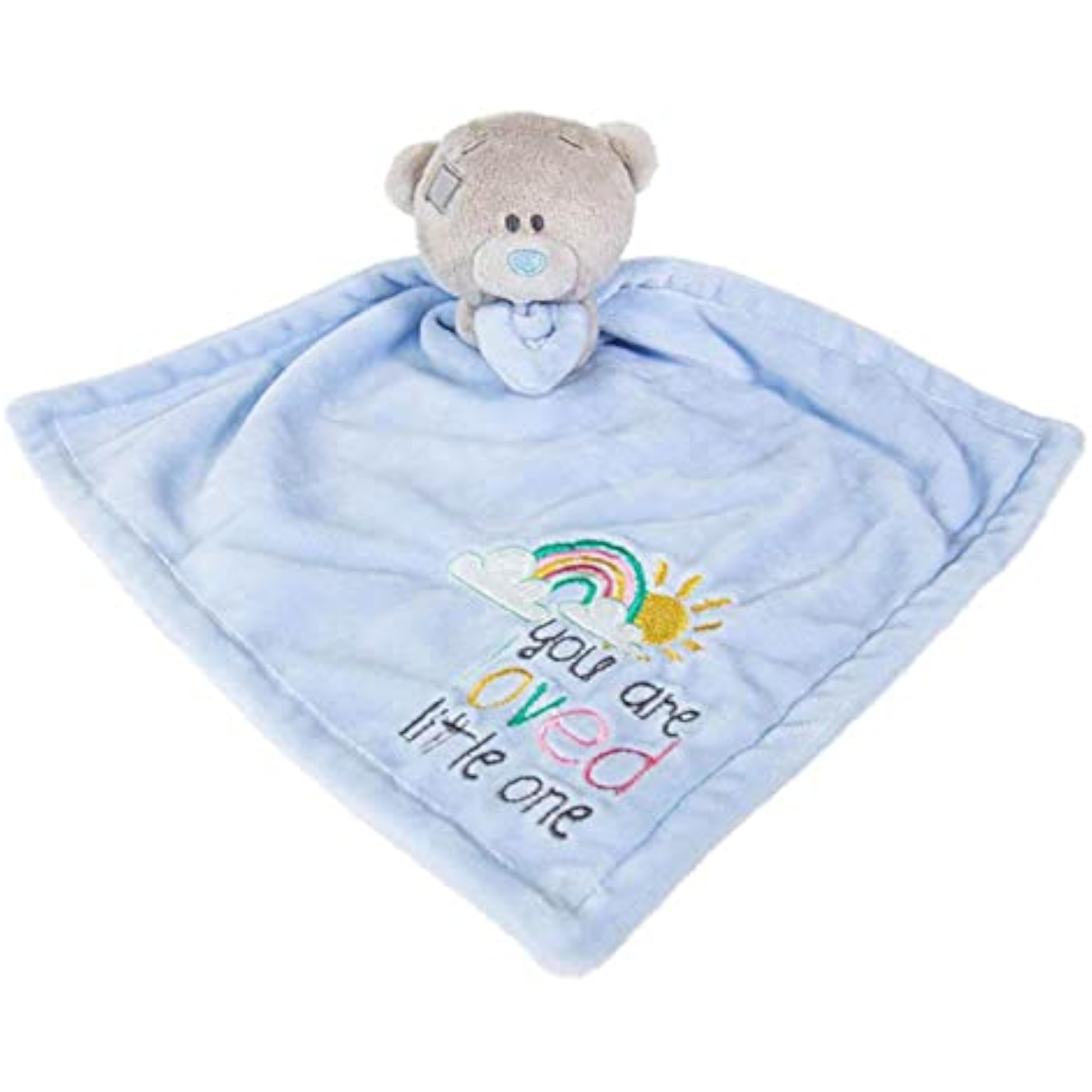 Carte Blanche Tiny Tatty Teddy baby comforter toy for boys, soft plush with "You Are Loved" message, ideal for newborns and infants.