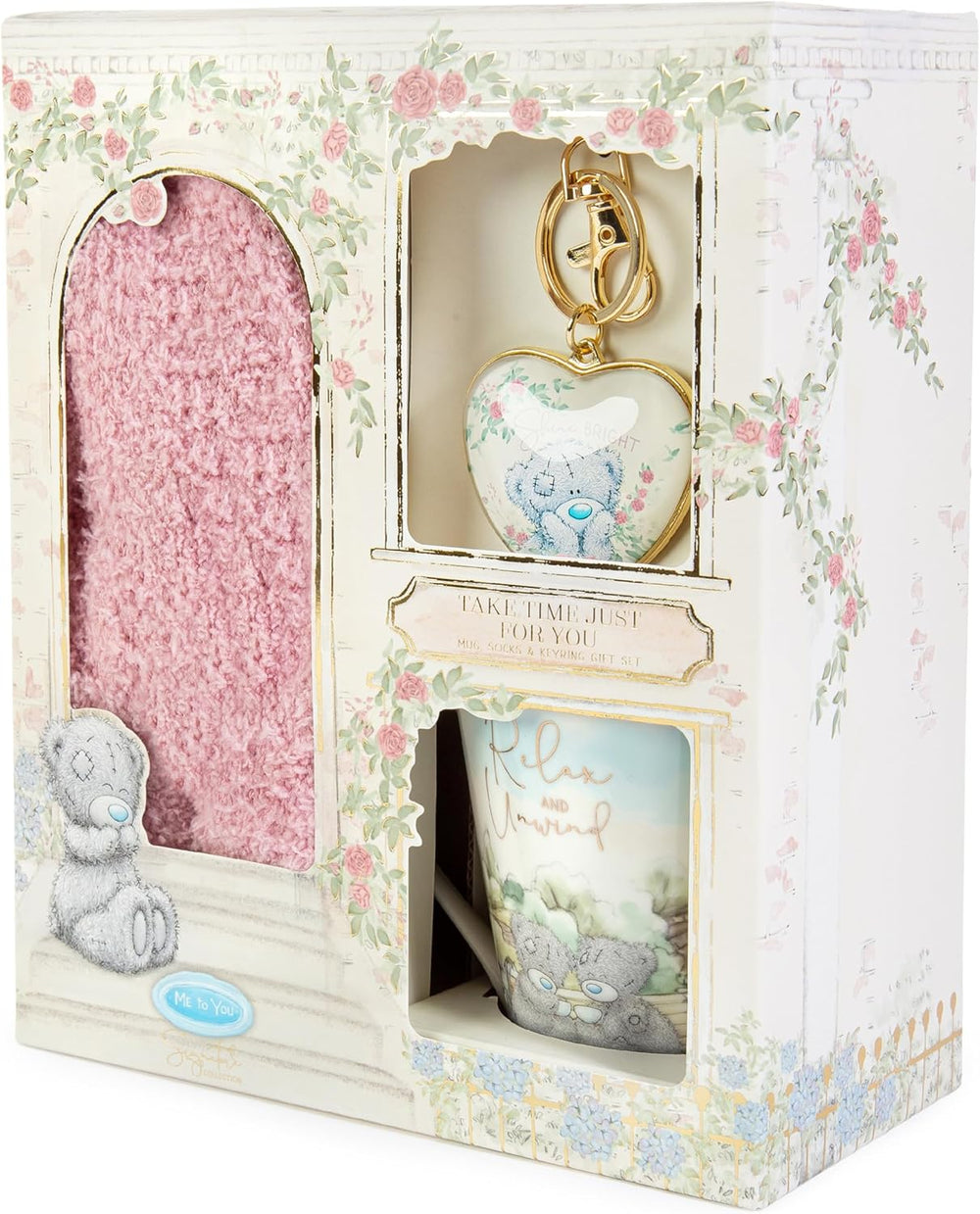 Carte Blanche Tatty Teddy socks, mug, and 'Shine Bright' keyring in a luxury gift box from the Signature Collection.